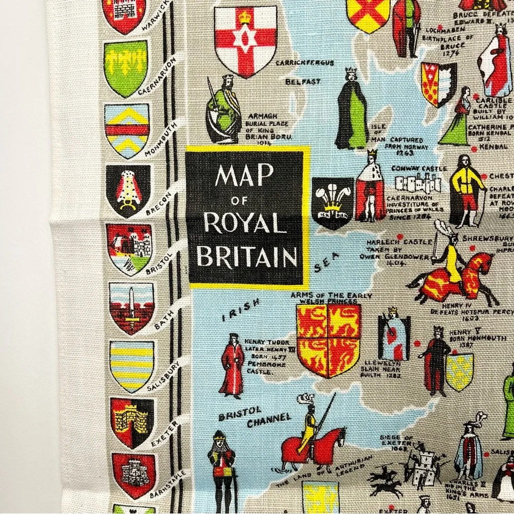 Irish Linen Map of Royal Britain Tea Towel Kitchen Decor Vintage Souvenir